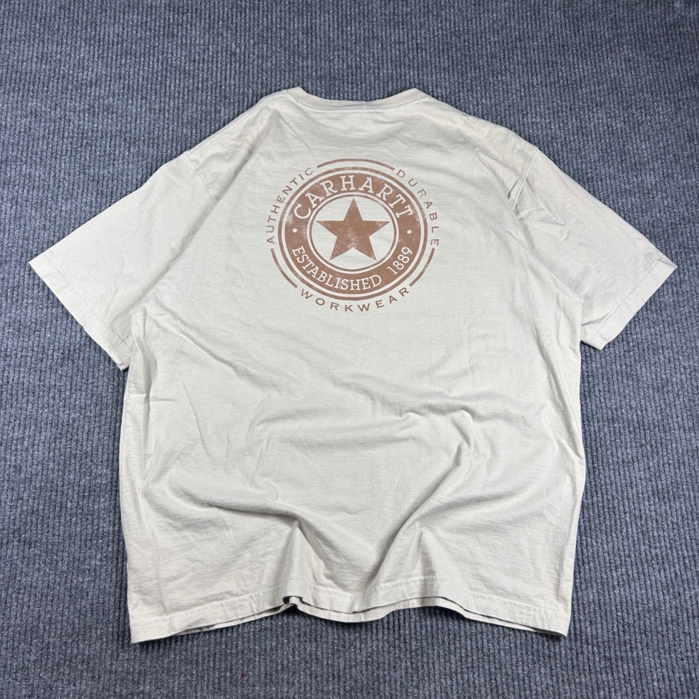 Vintage Carhartt Shirt Mens L Cream Graphic Pocket Authentic Durable Workwear